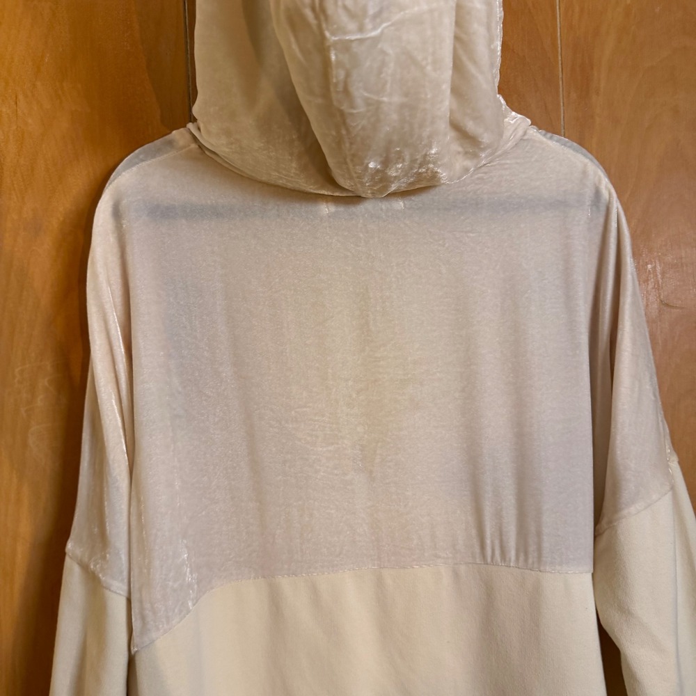 Love Johnny Was Cream Embroidered‎ Birds Velvet Hoodie Sweatshirt Small - Picture 9 of 11